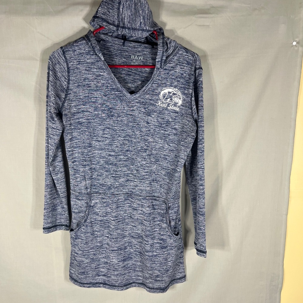 BAW Kent State Hoodie Ladies Small Blue Space Dye Dry-Tek V-Neck Pullover
